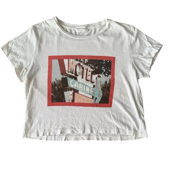 Aritzia Denim Forum Medium The Kate Crop Tee Graphic Print Short Sleeve White - Picture 1 of 6